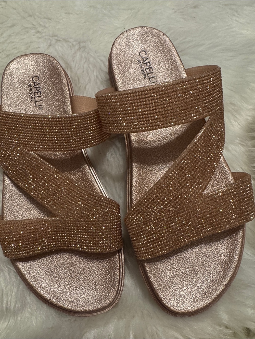 Capelli of New York Gold Beaded Slide Sandals size women 8